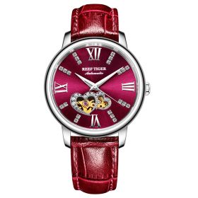Reef Tiger Love Double Star Steel Red Dial Leather Strap Mechanical Automatic Watches RGA1580