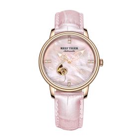 Reef Tiger Love Melody Rose Gold Pink Dial Pink Leather Strap Mechanical Automatic Watches RGA1582