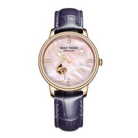 Reef Tiger Love Melody Rose Gold Pink Dial Purple Leather Strap Mechanical Automatic Watches RGA1582