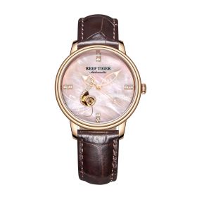 Reef Tiger Love Melody Rose Gold Pink Dial Red Leather Strap Mechanical Automatic Watches RGA1582