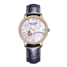 Reef Tiger Love Melody Rose Gold White Dial Purple Leather Strap Mechanical Automatic Watches RGA1582