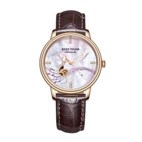 Reef Tiger Love Melody Rose Gold White Dial Red Leather Strap Mechanical Automatic Watches RGA1582
