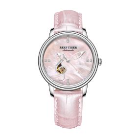 Reef Tiger Love Melody Steel Pink Dial Leather Strap Mechanical Automatic Watches RGA1582