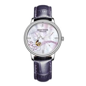 Reef Tiger Love Melody Steel White Dial Purple Leather Strap Mechanical Automatic Watches RGA1582