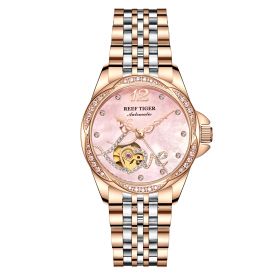 Reef Tiger Top Brand Luxury Flower Diamond Women Rose Gold Bracelet Automatic Relogio Feminino RGA1583