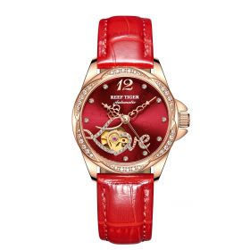 Reef Tiger Brand Luxury Rose Gold Flower Diamond Women Fashion Automatic Watch Leather Strap RGA1583-PRR