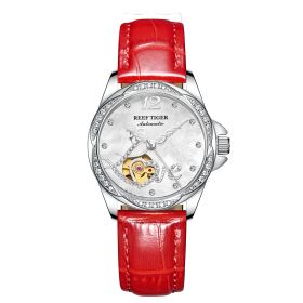 Reef Tiger Top Brand Luxury Steel Flower Diamond Women Fashion Automatic Watch Leather Strap RGA1583-YRY