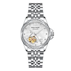 Reef Tiger/RT Top Brand Luxury Flower Diamond Women Steel Bracelet Automatic Relogio Feminino RGA1583