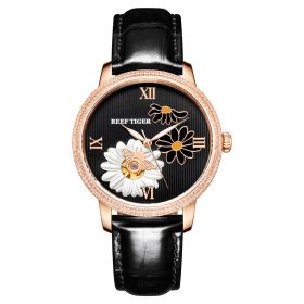 Reef Tiger Love Bee Rose Gold Black Dial Diamonds Automatic Mechanical Watches RGA1585