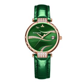 Reef Tiger Automatic Watches For Women Rose Gold Case Green Calfskin Leather Date Diamond RGA1589-PGGC