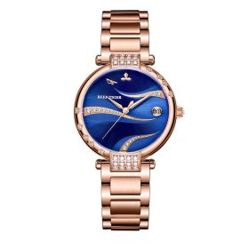 Reef Tiger Rose Gold Case Luxury Fashion Diamond Women Watches Bracelet With Japan Automatic RGA1589-Blue