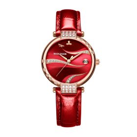 Reef Tiger Automatic Watches For Women Rose Gold Case Red Calfskin Leather Date Diamond RGA1589-PRRC