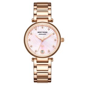 Reef Tiger Love Polaris Rose Gold Pink Dial Diamonds Dots Automatic Watches RGA1590-PPP