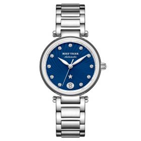 Reef Tiger Love Polaris Steel Blue Dial Diamonds Dots Automatic Watches RGA1590