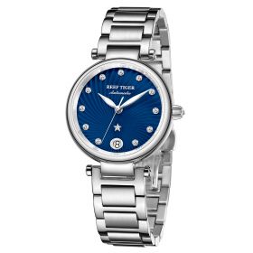 Reef Tiger Love Polaris Steel Blue Dial Diamonds Dots Automatic Watches RGA1590