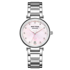 Reef Tiger Love Polaris Steel Pink Dial Diamonds Dots Automatic Watches RGA1590