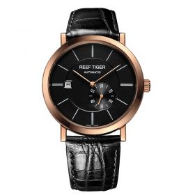Reef Tiger Seattle Mountain Rainier Black Dial Rose Gold Mechanical Automatic Watches RGA161