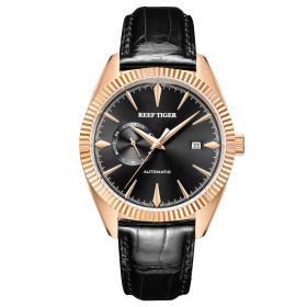 Reef Tiger Seattle Orion Rose Gold Black Dial Leather Strap Mechanical Automatic Watches RGA1616