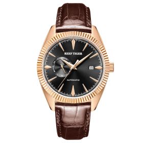 Reef Tiger Seattle Orion Black Dial Rose Gold Leather Strap Mechanical Automatic Watches RGA1616