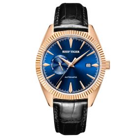 Reef Tiger Seattle Orion Rose Gold Blue Dial Leather Strap Mechanical Automatic Watches RGA1616