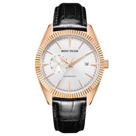 Reef Tiger Seattle Orion Rose Gold White Dial Leather Strap Mechanical Automatic Watches RGA1616