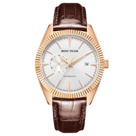 Reef Tiger Seattle Orion White Dial Rose Gold Leather Strap Mechanical Automatic Watches RGA1616