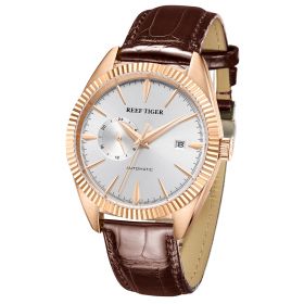 Reef Tiger Seattle Orion Blue Dial Rose Gold Leather Strap Mechanical Automatic Watches RGA1616