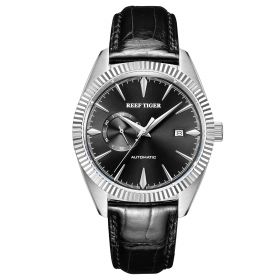 Reef Tiger Seattle Orion Black Dial Steel Leather Strap Mechanical Automatic Watches RGA1616