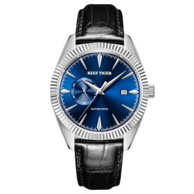 Reef Tiger Seattle Orion Blue Dial Steel Leather Strap Mechanical Automatic Watches RGA1616
