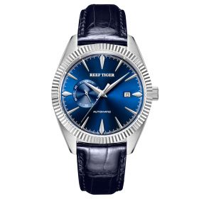 Reef Tiger Seattle Orion Steel Blue Dial Leather Strap Mechanical Automatic Watches RGA1616