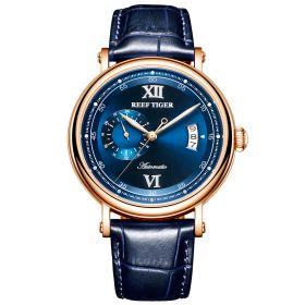 Reef Tiger Seattle Sander Rose Gold Mens Blue Dial Automatic Watches RGA1617-2