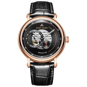 Reef Tiger Seattle Reserve Black Dial Rose Gold Multifunctional Mechanical Automatic Watches RGA1617