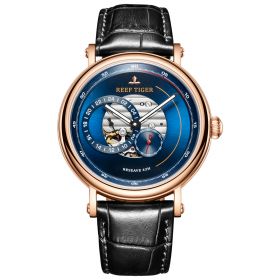 Reef Tiger Seattle Reserve Blue Dial Rose Gold Multifunctional Mechanical Automatic Watches RGA1617
