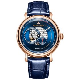 Reef Tiger Seattle Reserve Rose Gold Blue Dial Multifunctional Mechanical Automatic Watches RGA1617