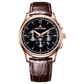 Reef Tiger Seattle Museum Black Dial Rose Gold Leather Strap Multifunctional Mechanical Watches RGA1654-PBW