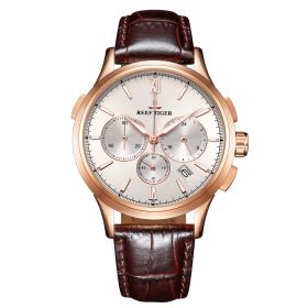 Reef Tige Designer Luxury Dress Watch Gold White Dial Brown Leather Strap Chronograph Quartz Watch RGA1669