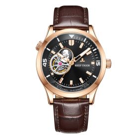 Reef Tiger/RT Top Brand Automatic Rose Gold Watch Leather Strap Tourbillon Wrist Watches Relogio Masculino RGA1693-2-PBS