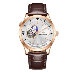 Reef Tiger/RT Top Brand Automatic Rose Gold Watch Leather Strap Tourbillon Wrist Watches Relogio Masculino RGA1693-2-PWS