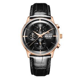 Reef Tiger Seattle Chief Rose Gold Black Dial Leather Strap Multifunctional Mechanical Automatic Watches RGA1699-PBB