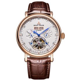 Reef Tiger Artist Limner Rose Gold White Dial Multifunction Automatic Mens Tourbillon Watches RGA1903
