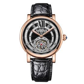 Reef Tiger Artist Royal Crown Rose Gold Black Dial Alligator Leather Strap Tourbillon Automatic Watches RGA192
