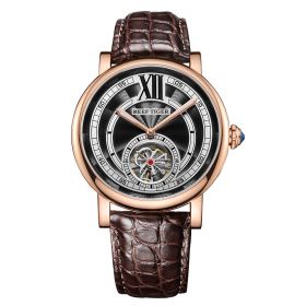 Reef Tiger Artist Royal Crown Black Dial Rose Gold Alligator Leather Strap Tourbillon Automatic Watches RGA192