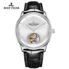 Reef Tiger Seattle Tourbillon Steel White Dial Tourbillon Automatic Mechanical Watches RGA1930