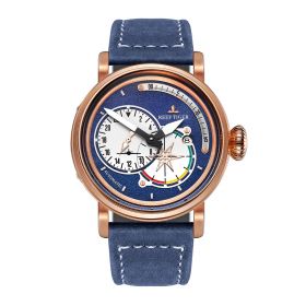 Reef Tiger Aurora Pilot Rose Gold Blue Dial Leather Multifunctional Mechanical Watches RGA3019-PLL
