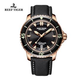 Reef Tiger Aurora Deep Ocean Rose Gold Black Dial Mechanical Autoamtic Watches RGA3035