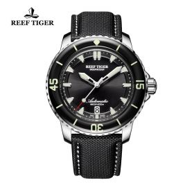 Reef Tiger Aurora Deep Ocean Steel Black Dial Mechanical Autoamtic Watches RGA3035