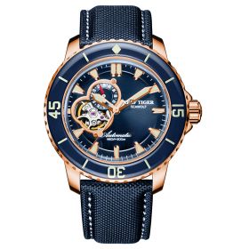 Reef Tiger Aurora Sea Wolf Luxury Dive Men Rose Gold Blue Dial Automatic Watches RGA3039