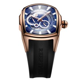 Reef Tiger Mens Rose Gold Case Blue Dial Rubber Strap Waterproof Automatic Watch RGA3069S-P