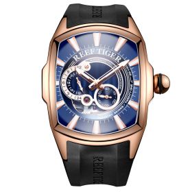 Reef Tiger Mens Rose Gold Case Blue Dial Rubber Strap Waterproof Automatic Watch RGA3069S-PBB