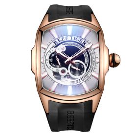 Reef Tiger Mens Rose Gold Case Blue Dial Rubber Strap Waterproof Automatic Watch RGA3069S-Black/White